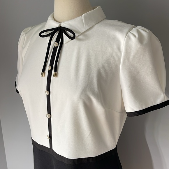 Karl Lagerfeld Paris Scuba Crepe Bow Fit And Flare Dress Size 8, NWT. - Picture 3 of 7